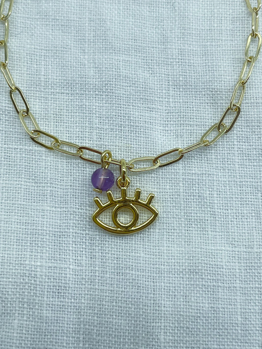 Amulet — Bracelet améthyste et breloque mauvais œil