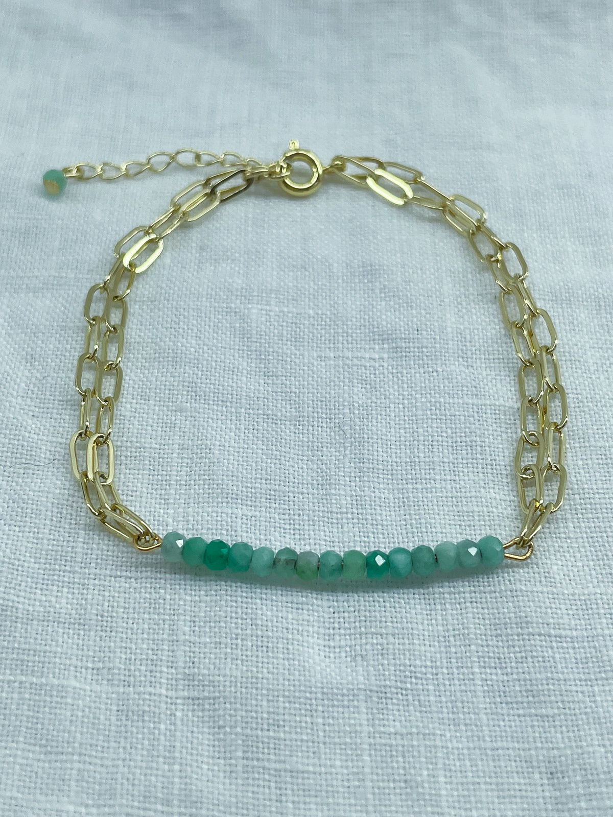 Clairière — Bracelet émeraude naturelle plaqué or 14k