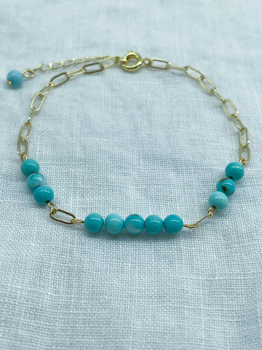 Lagon — Bracelet turquoise naturelle plaqué or 14k