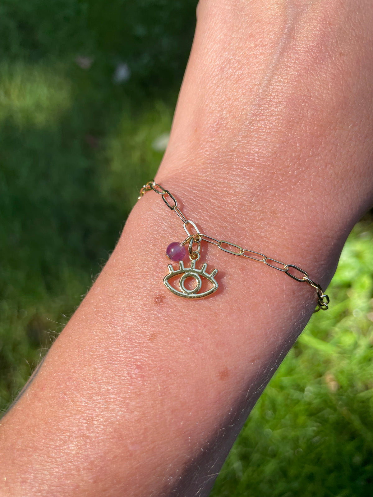 Amulet — Bracelet améthyste et breloque mauvais œil