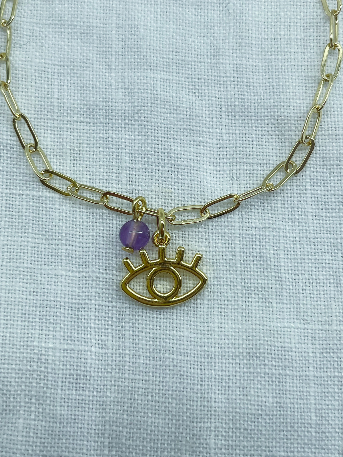 Amulet — Bracelet améthyste et breloque mauvais œil