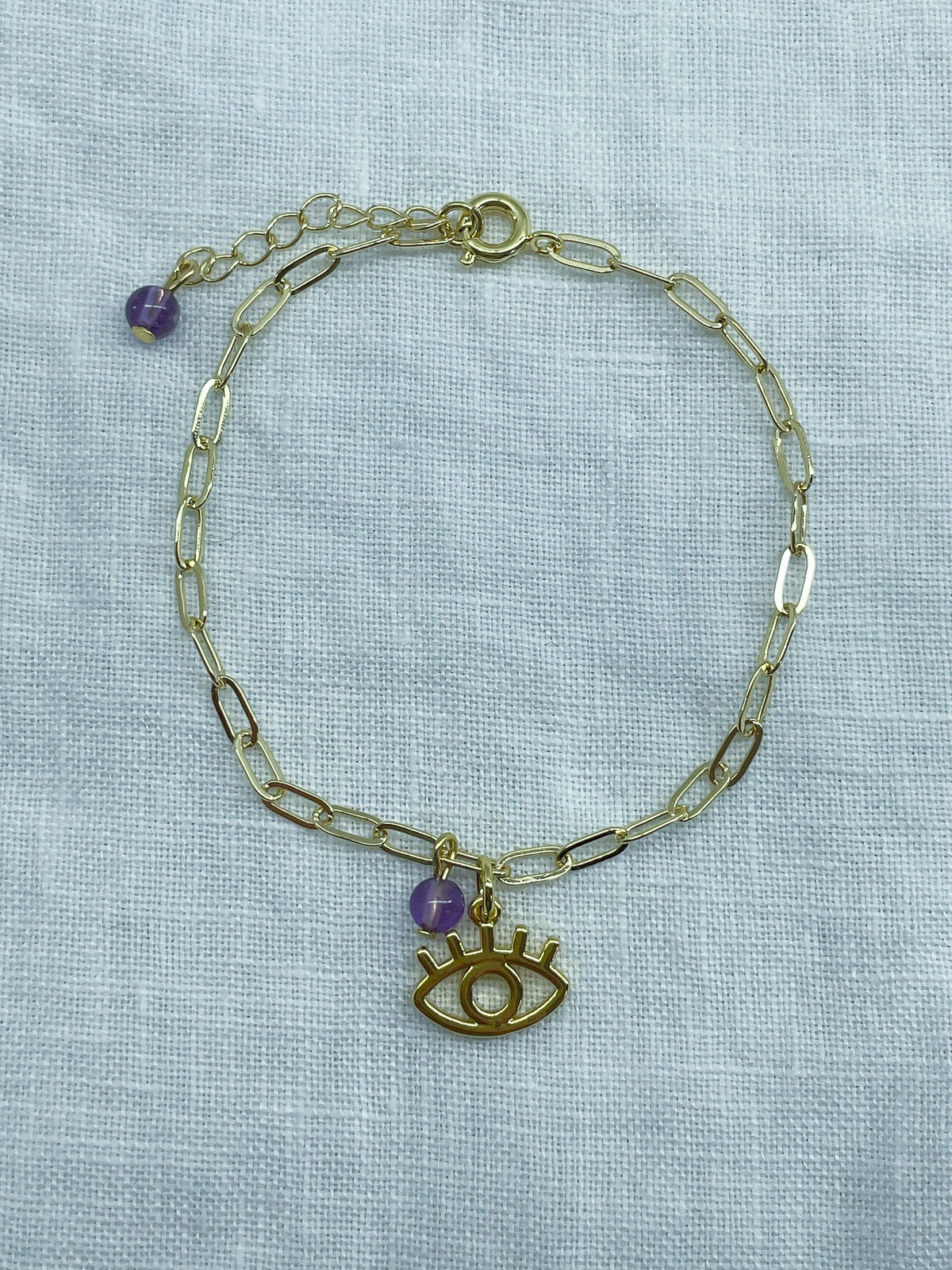 Amulet — Bracelet améthyste et breloque mauvais œil