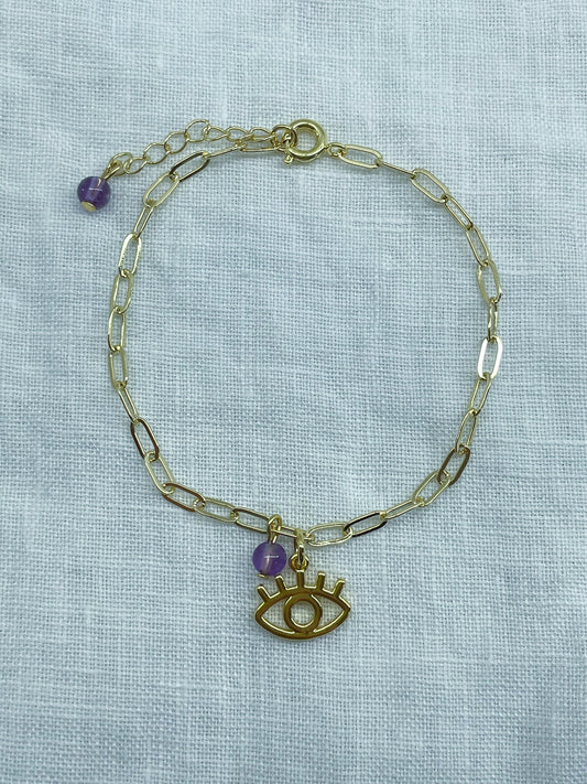 Amulet — Bracelet améthyste et breloque mauvais œil