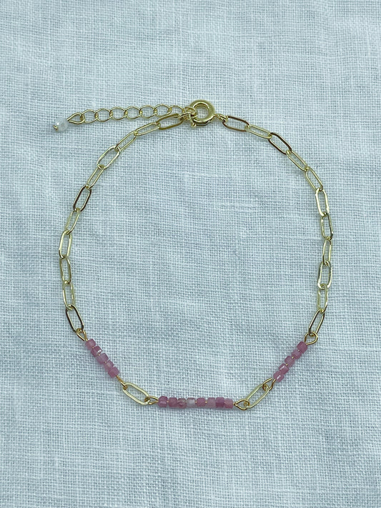 Ardeur — Bracelet tourmaline rose naturelle plaqué or 14k