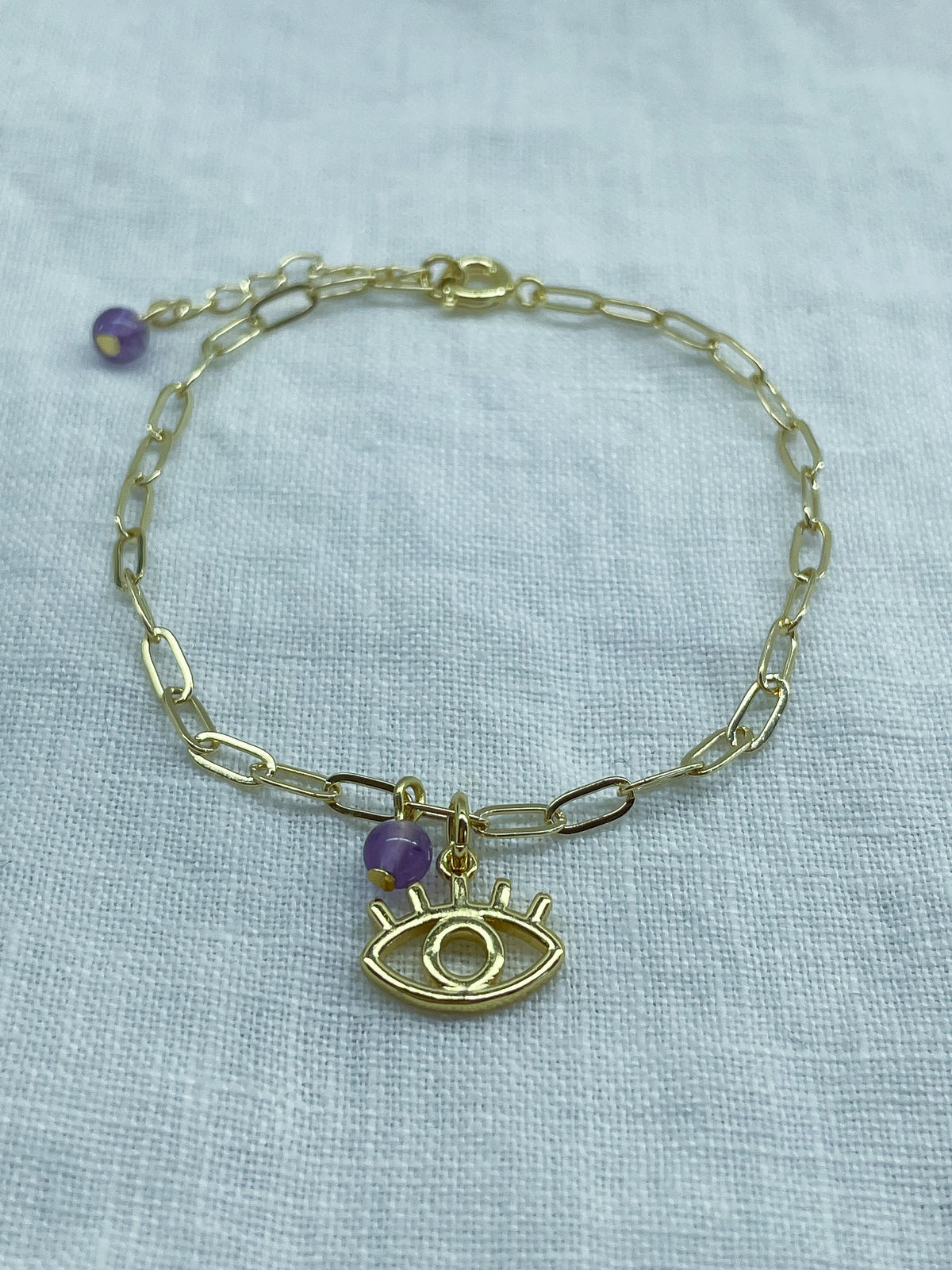 Amulet — Bracelet améthyste et breloque mauvais œil