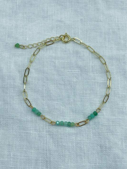 Forêt — Bracelet émeraude naturelle plaqué or 14k