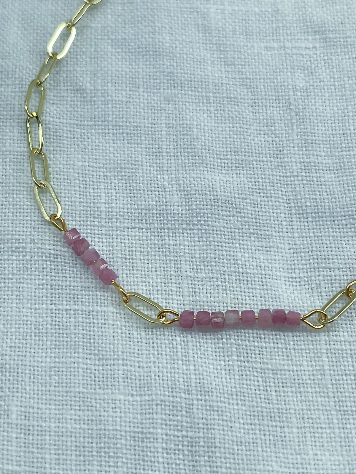 Ardeur — Bracelet tourmaline rose naturelle plaqué or 14k