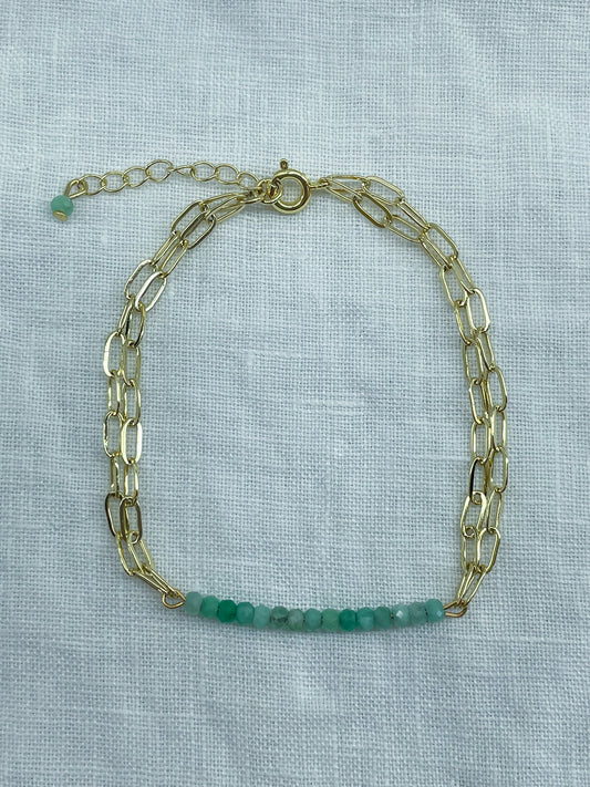 Clairière — Bracelet émeraude naturelle plaqué or 14k