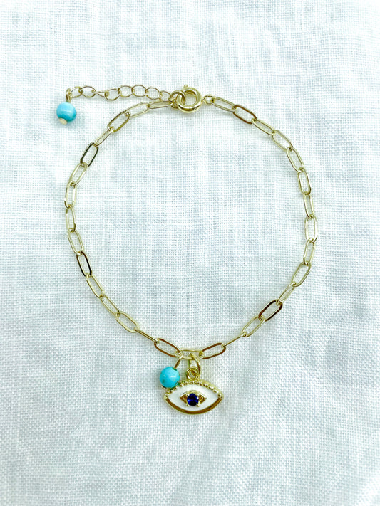 Talisman — Bracelet turquoise et breloque mauvais œil