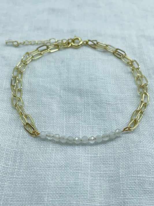 Clarté — Bracelet pierre de lune naturelle plaqué or 14k