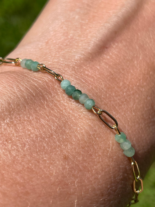 Forêt — Bracelet émeraude naturelle plaqué or 14k