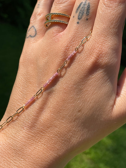 Ardeur — Bracelet tourmaline rose naturelle plaqué or 14k