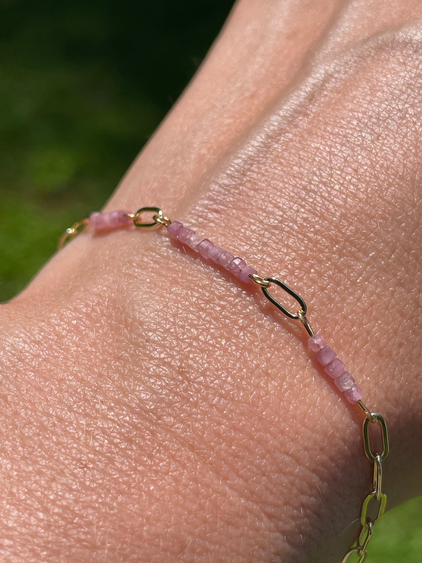 Ardeur — Bracelet tourmaline rose naturelle plaqué or 14k
