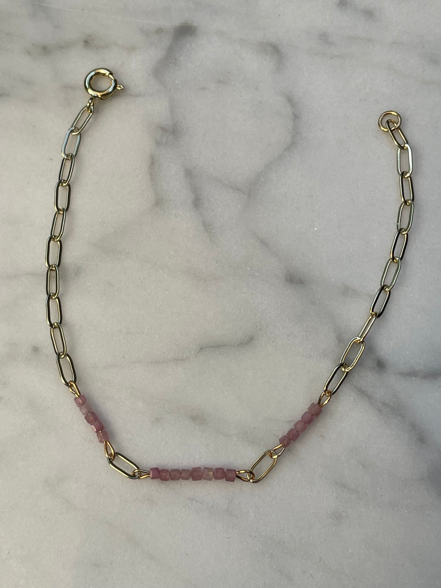 Ardeur — Bracelet tourmaline rose naturelle plaqué or 14k