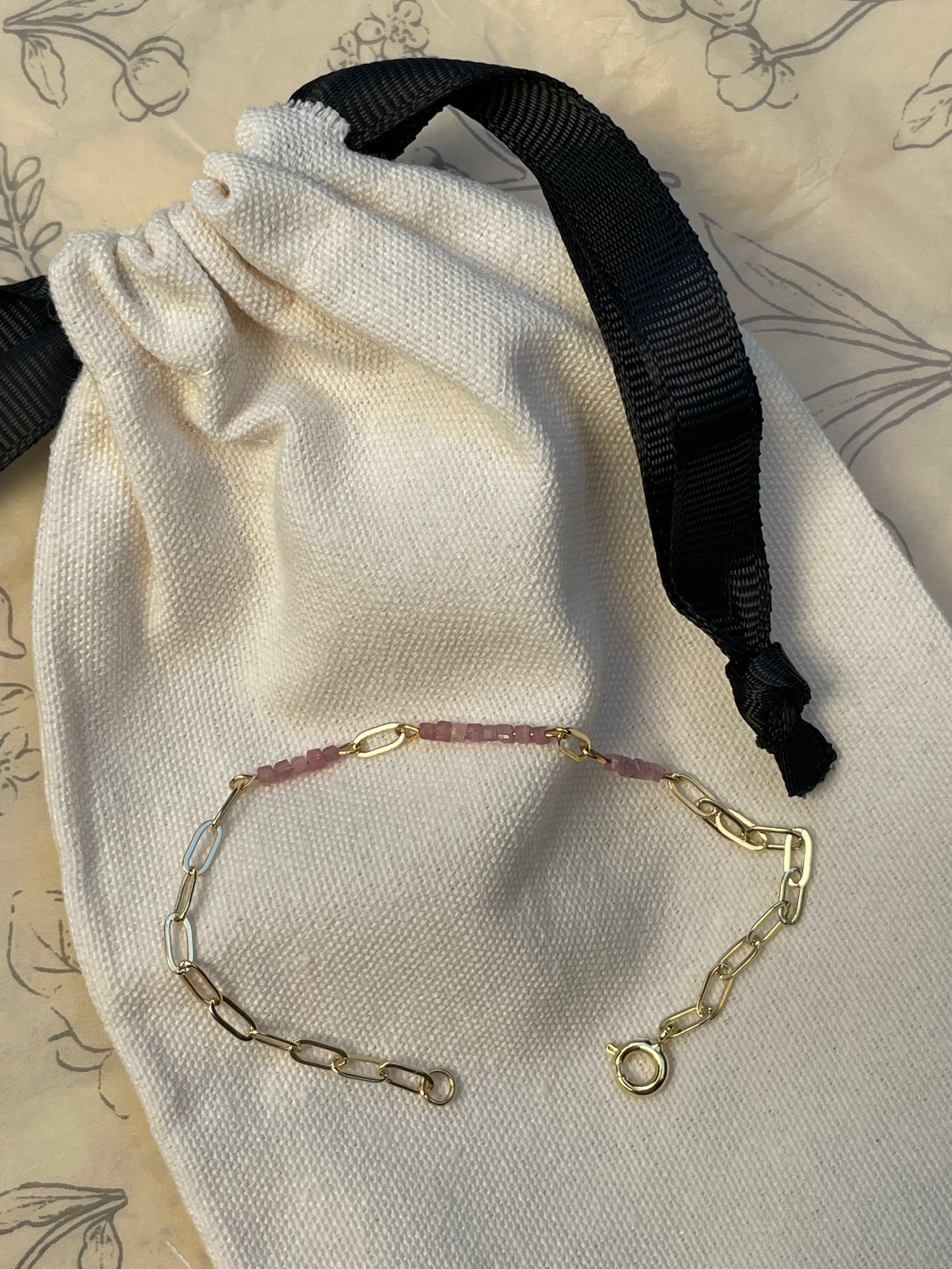 Ardeur — Bracelet tourmaline rose naturelle plaqué or 14k