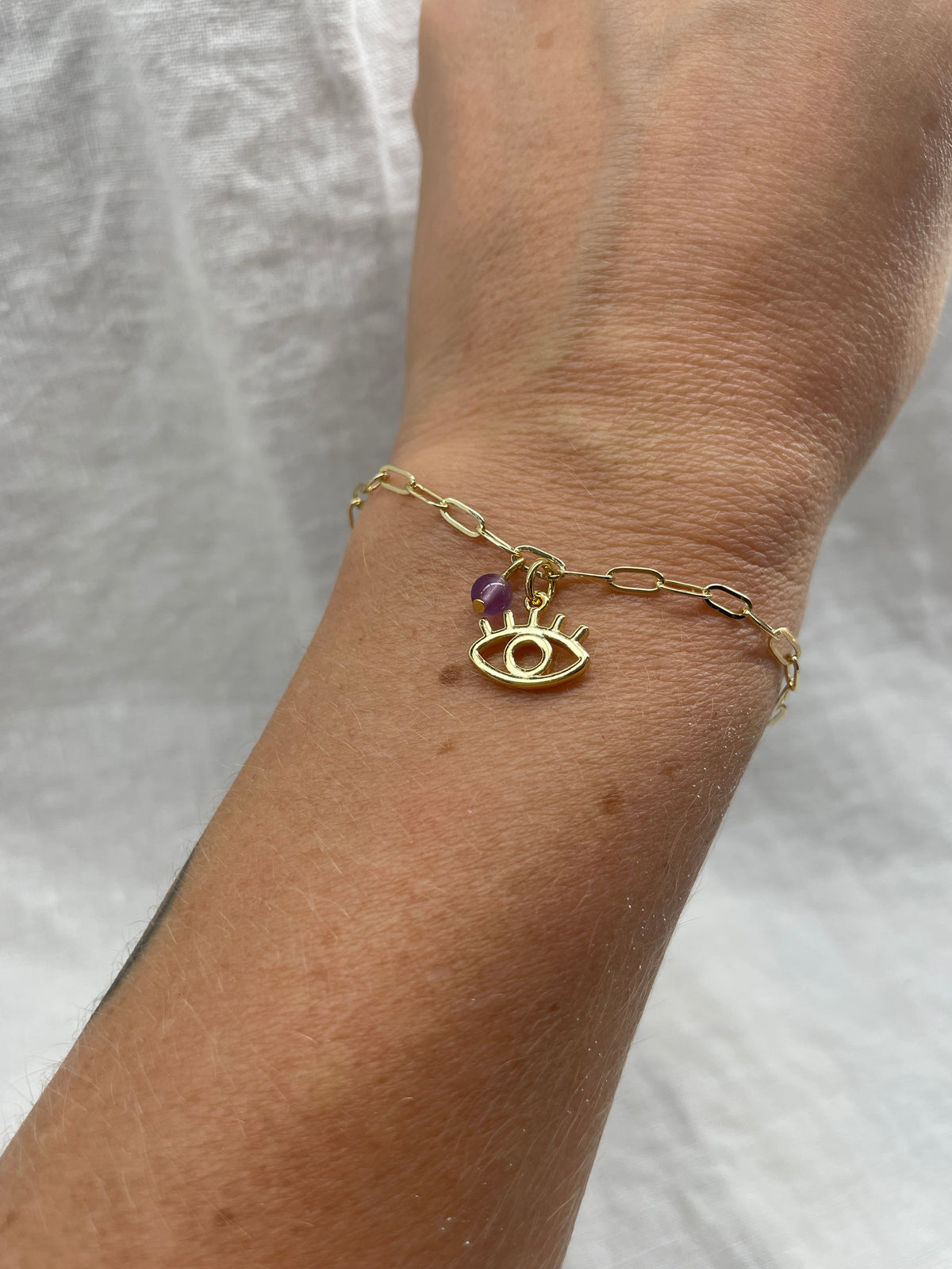Amulet — Bracelet améthyste et breloque mauvais œil